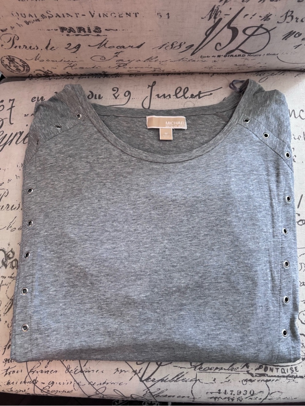 Michael Kors Gray Short-Sleeve Tee with Grommet Trim